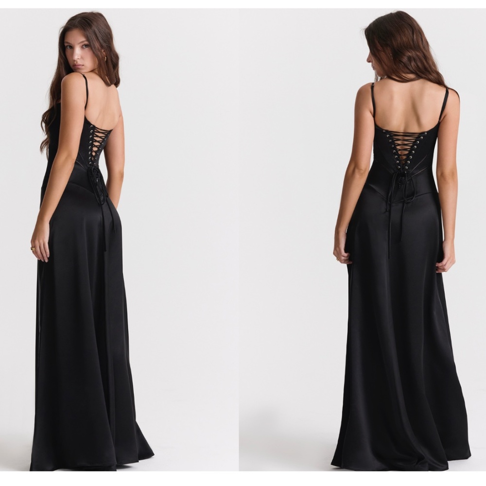 House of CB Black Satin Corset-Back Maxi Dress - Picture 10 of 11